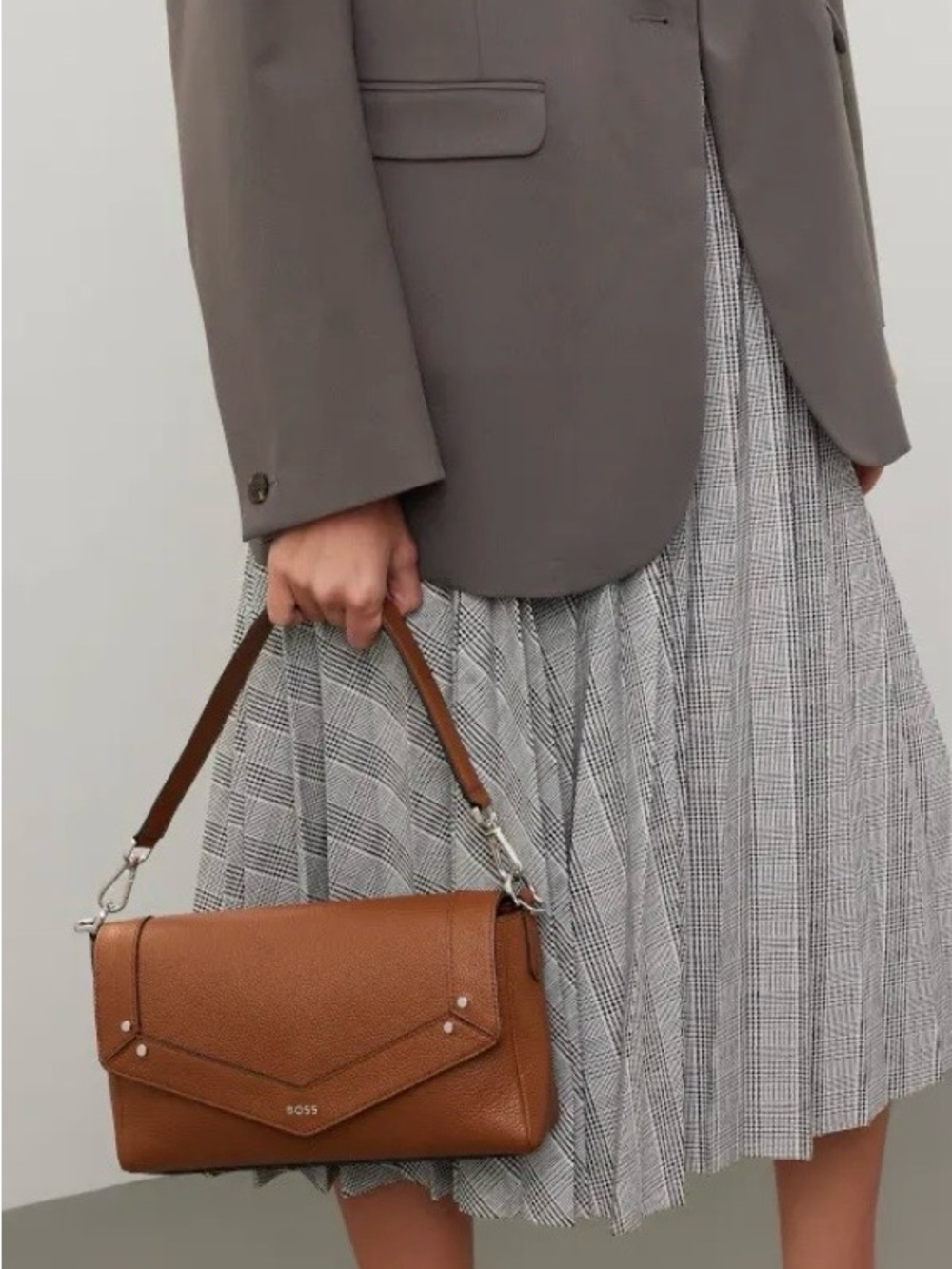 Boss Brown Leather Shoulder Bag with Envelope Flap